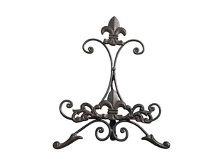 Cavalletto vintage in ghisa supporto Fleur-De-Lis design pergamena espositore - Foto 1 di 5