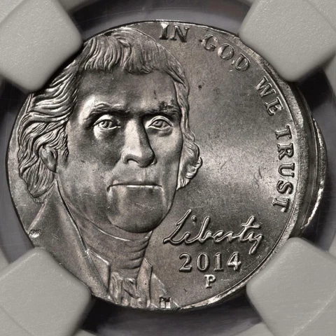 2014 NGC MS62 Struck On 4.16 Gram Elliptical Clip Nickel Mint Error Super Rare Cover