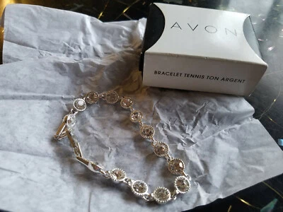 Pretty Avon Bracelet Tennis Ton Argent Silvertone Rhinestones New NOS NIB - Image 1 of 4
