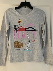 Gap Girls Long Sleeve top: Hello Italy, Gray Sz XXL (16-18) Pizza, Tower of Pisa - Picture 1 of 9