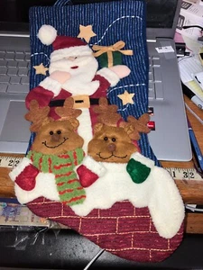 CHRISTMAS STOCKING 3 DIMENSIONAL SANTA CLAUS REINDEER SNOW GIFT - Picture 1 of 2