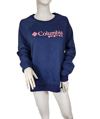 Sudadera Columbia Para Mujer PFG Bay Springs Cuello Redondo Azul Marino Talla L Nueva --4 Foto 1 de 4