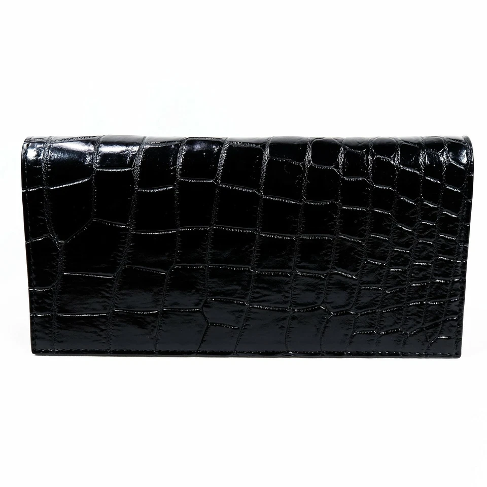 Nuevo Cartera sin asas de cuero de cocodrilo negro real unisex larga doble pliegue. Foto 1 de 4
