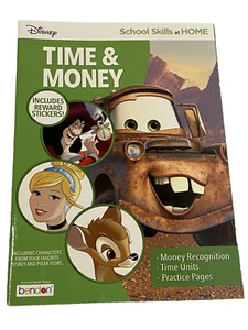 disney school skills at home time & money work book education has stickers - Picture 1 of 2