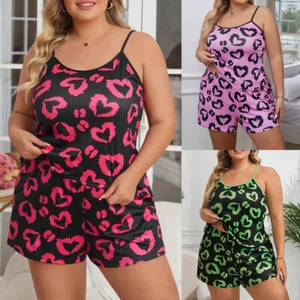 Plus Size Womens Heart Print Cami Vest Shorts Sleepwear Pajamas Set Loungewear - Picture 1 of 22