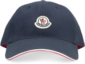 NUEVO MONCLER AZUL MARINO ALGODÓN LOGO BORDADO GORRA DE BÉISBOL SOMBRERO TALLA ÚNICA UNISEX - Imagen 1 de 5