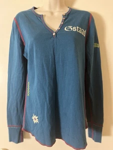 Alp N Rock Damen bestickte Patches Gstaad V-Ausschnitt Henley Größe S türkis - Bild 1 von 13