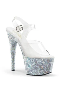 Sandalia Pleaser USA ADORE-708LG Clr/Slv Multi Brillo Plataforma Correa al Tobillo UK9 - Imagen 1 de 4