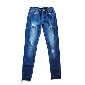 Pantalones de mezclilla ajustados KanCan para mujer talla 3 25 azules desgastados tiro medio elásticos - Imagen 1 de 9