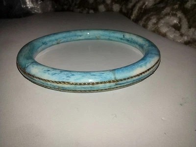 Vtg Antique Bracelet Bangle Bone Dyed Blue On Brass Size 8.5" - Image 1 of 4