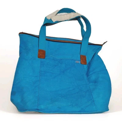 Vintage 80’s SHANE Large Blue Canvas & Leather Tote Bag Oversized Shoulder Bag - Image 1 of 4