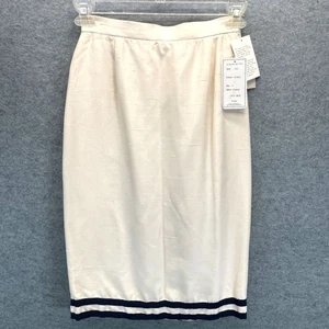Vintage Carlisle Lined Skirt 100% Silk US Sz 4 Ivory Pencil A-Line Stripe Detail - Picture 1 of 8