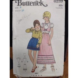 Blusa, falda y chaleco vintage con patrón Butterick 6239 para niñas talla 8 (años 60 o 70) - Imagen 1 de 2