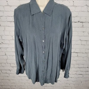 Eddie Bauer blau grau 100% Seide Knopfleiste Langarm Kragen Hemd Größe Large L - Bild 1 von 14