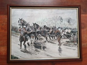 Horse Logging by S. Strange.. Original watercolour painting. Irish - Picture 1 of 10