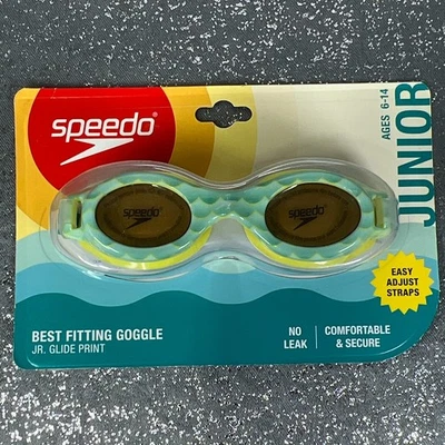 Speedo Best Fitting Goggle Jr. Glide Print  Ages 6 - 14 Junior Aqua Waves/Dandy - Image 1 of 3