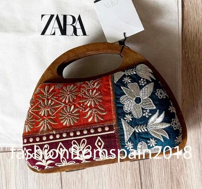 ZARA NEW WOMAN SMALL FLORAL EMBROIDERED WOODEN BOX BAG  0024/201/330 - Image 1 of 3