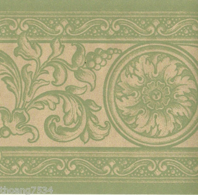 法国锦缎绿色闪亮金色卷轴 Acanthus Leaf 奖章 壁纸 边框 — 第 1/3 张图片