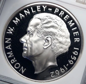 1973 JAMAICA Proof HUGE 4.5cm Premier Norman W Manley Silver $5 Coin NGC i89325 - Picture 1 of 5
