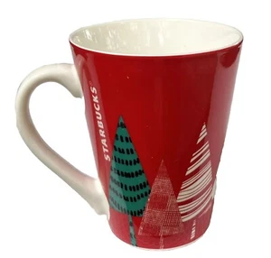 Starbucks Coffee Cup Mug Christmas Trees Holiday 2017 Red White 13 oz - Picture 1 of 7