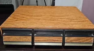 Storage Case 42 Cassette Tape Vintage Holder Real Wood 3 Drawer Cabinet 15x11" - Picture 1 of 8