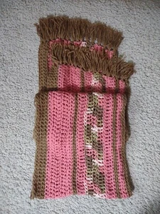 Linda bufanda grande hecha a mano tejida rosa y marrón - Imagen 1 de 6