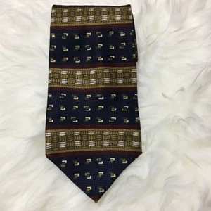 Duck Head Imported Silk Navy Burgundy Gold Geometric Tie 55.25" L x 4" W USA - Picture 1 of 7