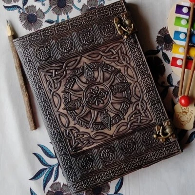 Handbound Leather Sun Journal Paper Writing Notebook book of shadow Spell Book - Image 1 of 4
