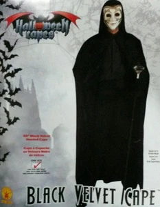 Black Velvet Hooded Cape 56"Long Adult Halloween Costume Men& Women by RUBIES NW - Picture 1 of 4