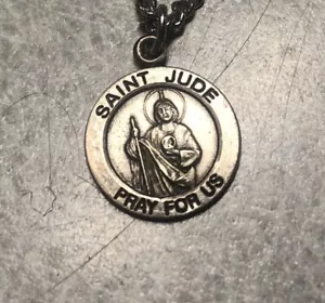Collar Colgante Medalla Redonda Plata Patrón Católico San Judas HMHSterling - Imagen 1 de 5
