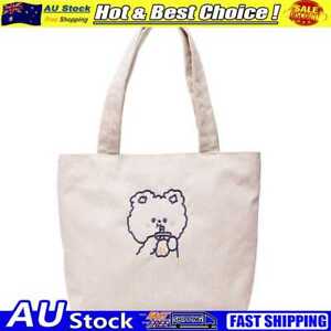 Women Corduroy Shoulder Bag Cartoon Bear Shopping Handbags Totes (White)