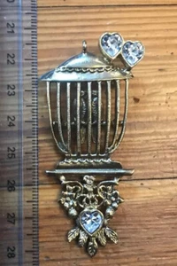 Birds in Cage Pendant brooch birds in cage stones - Picture 1 of 6