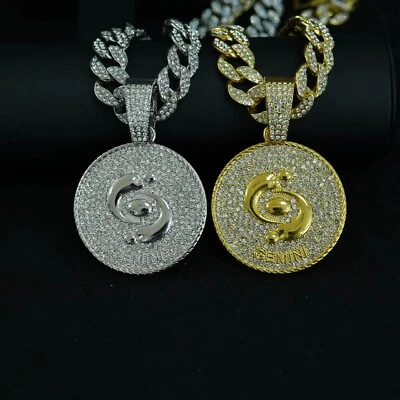 Hip Hop Helado GEMINI ZODIAC Disco Colgante Collar Cristal Cadena Cubana Joyería NUEVO Foto 1 de 4