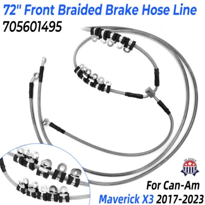 72''  Front Braided Brake Hose Line 705601495 For Can-Am Maverick X3 Turbo 17-23 - Изображение 1 из 4