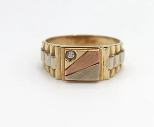 Vintage Men's 14k Tricolor Gold Signet Ring w/ a Zirconia 4.9 Grams Size 11 - Picture 1 of 18