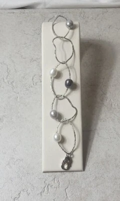 Stunning 8" Modernist open link 925 Sterling Silver And Pearl Bracelet - Image 1 of 4