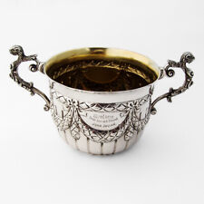 English Caudle Cup Gargoyle Handles Charles Harris Sterling Silver 1890