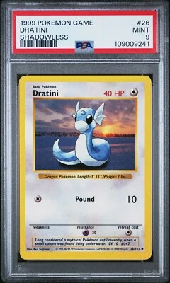 Pokemon Card Dratini 26/102 Shadowless Base Set 1999 PSA 9 MINT - Image 1 of 2