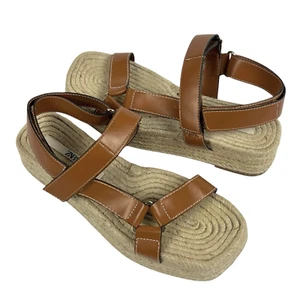 ZARA Espadrille Sandals Size 39 EURO 8 US Brown Strappy Flatform Platform Jute - Picture 1 of 14
