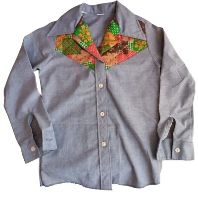 8 Camisa CHICAS Vintage Años 70 COLCHADA TOP ESTAMPADO CHAMBRAY DENIM HIPPY NUEVA SIN ETIQUETAS Foto 1 de 4