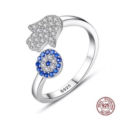 Best Quality 925 Sterling Silver Evil Eye Blue Turkish Greek Mati Nazar Ring - Image 1 of 4