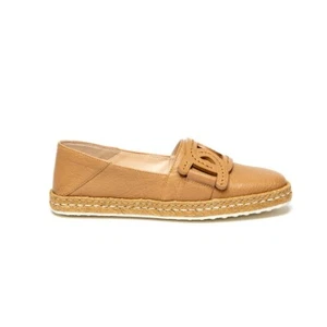 TOD'S Women Espadrilles Rafia & Rubber sole Brown Leather Size EU 37.5 - Picture 1 of 4