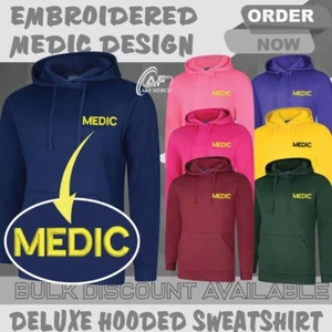 MEDIC EMBROIDERED HOODIE FIRST RESPONDER AMBULANCE MEDICAL WORKWEAR HEALTH CARE - Picture 1 of 17
