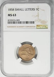 Centavo Flying Eagle 1858 1 c letras pequeñas MS63 NGC 950514-31 - Imagen 1 de 5