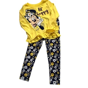 Disney Junior Minnie Mouse Outfit Girls 4T Yellow Dark Blue Set Top and Leggings - Picture 1 of 12