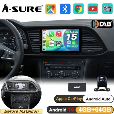 DAB+ 4+64G Android 15 Autoradio Carplay Kam Navi für Seat Leon 5F1 5F5 2012-2020 - Bild 1 von 4