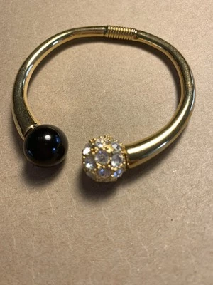 Kenneth J Lane винтажный золотой тон, браслет, кристаллы камни, черные шары - Изображение 1 из 4