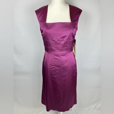 NWT Donna Ricco Sheath Cocktail Dress Sleeveless Square Neck Satin Open Back 8 - Image 1 of 4