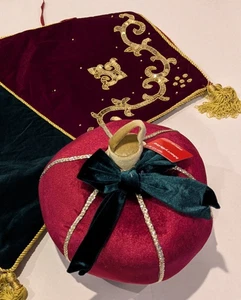 Velvet Red Green Gold Trim Ornament Shaped Christmas Decorative 12" Pillow - Picture 1 of 4