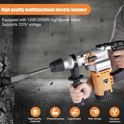 Elektro Abbruchhammer Spitzmeißel Flachmeißel & Koffer 2000W - Bild 1 von 4